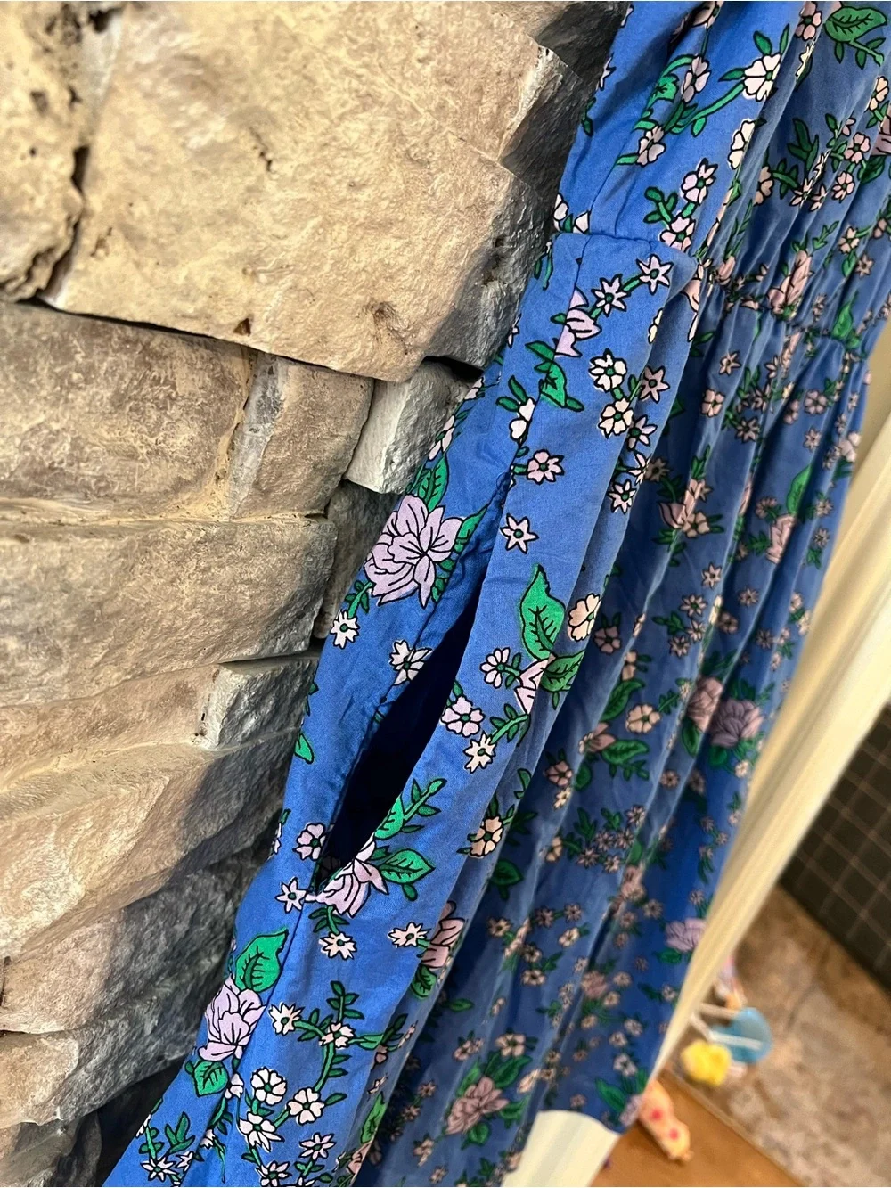 J. Crew Blue Floral Mini Dress with Puff Sleeves, Smocked & Tie Back 100% Cotton - Picture 4 of 10